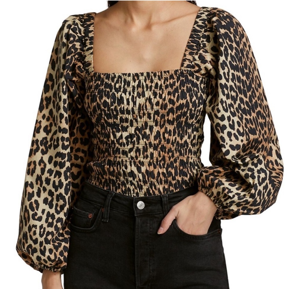 GANNI Tops Animal Print Square Neckline Blouse